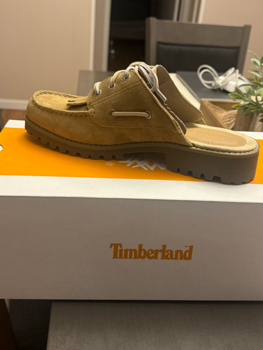 Timberland Women’s Tan Suede Slip-On Mule Loafer with Lug Sole